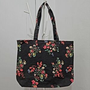 Floral Black Tote Bag - New